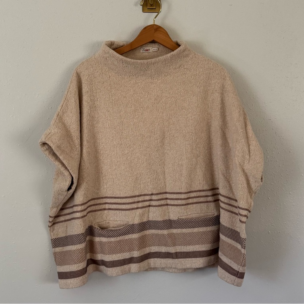 FahertyTan Short Sleeve Sweater Poncho Funnel Neck Size XS/S